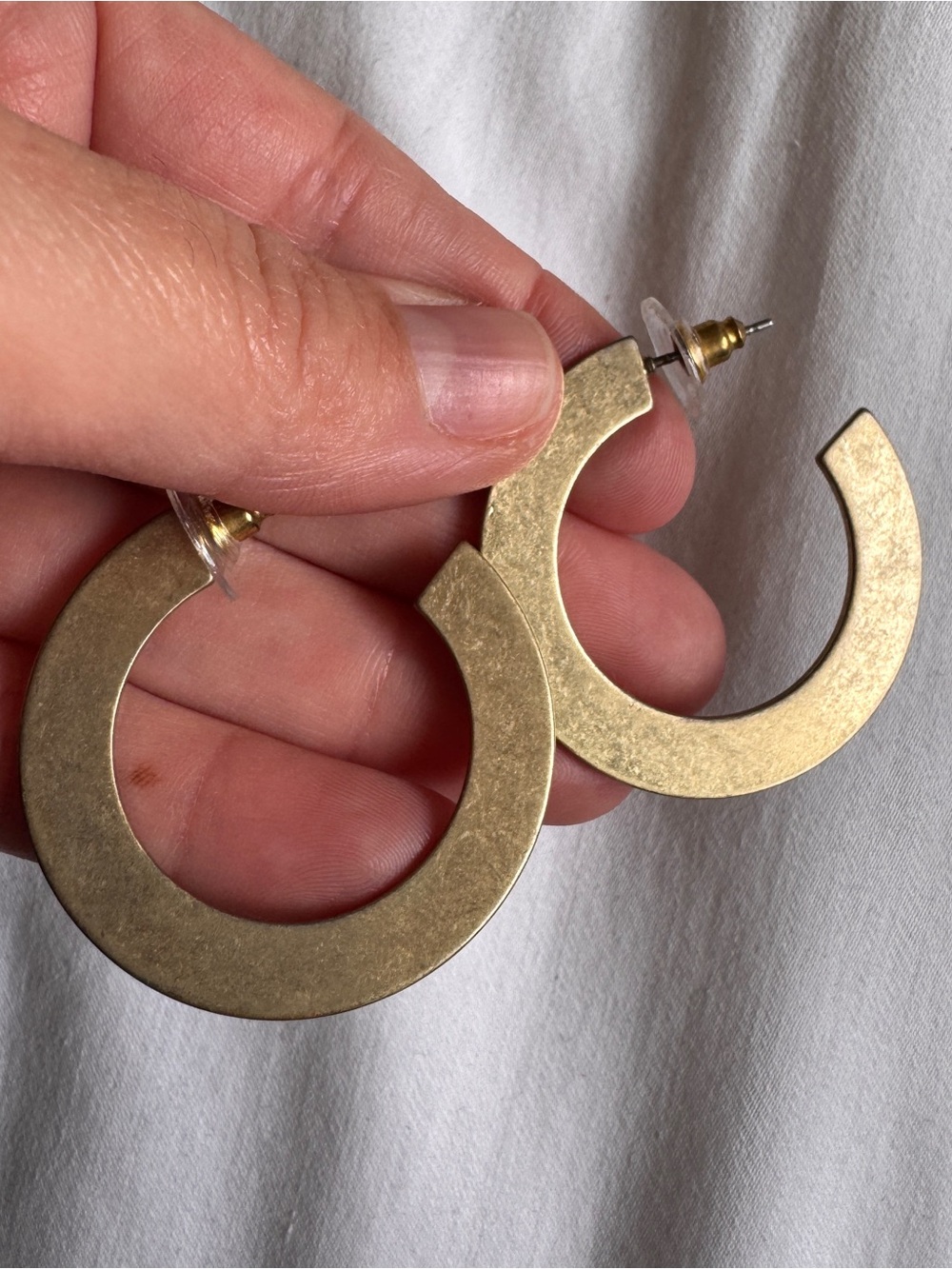 Flat gold bronze hoops